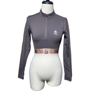 Gym King Grey & Pink Long Sleeve Women's Crop Top Size Small